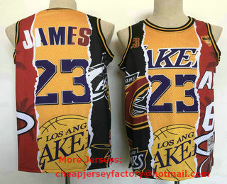 Men's Lakers Cavaliers Heat #6 #23 LeBron James Yellow Hardwood Classics Soul Swingman Throwback Jersey