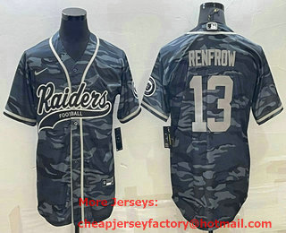 Men's Las Vegas Raiders #13 Hunter Renfrow Grey Camo With Patch Cool Base Stitched Baseball Jersey