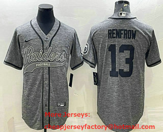 Men's Las Vegas Raiders #13 Hunter Renfrow Grey Gridiron With Patch Cool Base Stitched Baseball Jersey