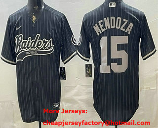 Men's Las Vegas Raiders #15 Fernando Mendoza Black Pinstripe Cool Base Stitched Baseball Jersey