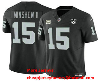 Men's Las Vegas Raiders #15 Gardner Minshew II Black 2024 FUSE 65th Anniversary Patch Vapor Stitched Jersey