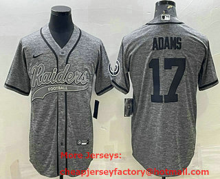 Men's Las Vegas Raiders #17 Davante Adams Grey Gridiron With Patch Cool Base Stitched Baseball Jersey