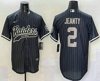 Men's Las Vegas Raiders #2 Ashton Jeanty Black Pinstripe Stitched Cool Base Nike Baseball Jersey
