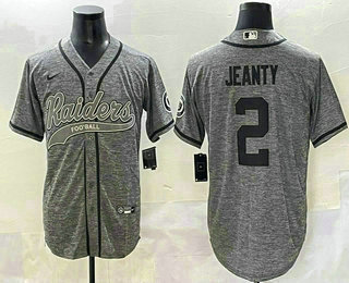 Men's Las Vegas Raiders #2 Ashton Jeanty Grey Gridiron With Patch Cool Base Stitched Baseball Jersey