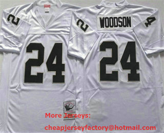 Men's Las Vegas Raiders #24 Charles Woodson White Throwback Stitched Jersey