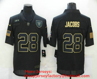 Men's Las Vegas Raiders #28 Josh Jacobs Black 2020 Salute To Service Stitched NFL Nike Limited Jersey