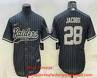Men's Las Vegas Raiders #28 Josh Jacobs Black With Patch Cool Base Stitched Baseball Jersey