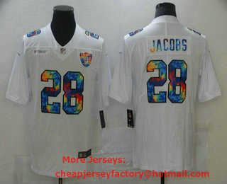 Men's Las Vegas Raiders #28 Josh Jacobs Multi-Color White 2020 NFL Crucial Catch Vapor Untouchable Nike Limited Jersey