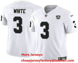 Men's Las Vegas Raiders #3 Zamir White White 2024 FUSE 65th Anniversary Patch Vapor Stitched Jersey