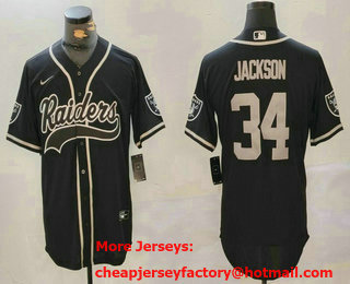 Men's Las Vegas Raiders #34 Bo Jackson NEW Black Team Patch Stitched Cool Base Nike Baseball Jersey