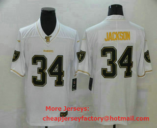 Men's Las Vegas Raiders #34 Bo Jackson White 100th Season Golden Edition Jersey