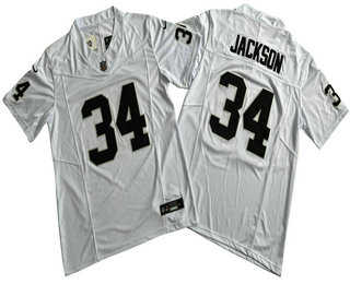 Men's Las Vegas Raiders #34 Bo Jackson White 2023 FUSE Vapor Stitched Jersey