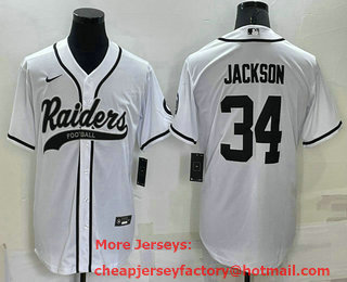 Men's Las Vegas Raiders #34 Bo Jackson White Stitched MLB Cool Base Nike Baseball Jersey