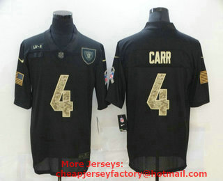 Men's Las Vegas Raiders #4 Derek Carr Black Camo 2020 Salute To Service Stitched NFL Nike Limited Jersey