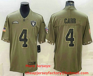 Men's Las Vegas Raiders #4 Derek Carr Olive 2022 Salute To Service Limited Stitched Jersey