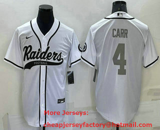 Men's Las Vegas Raiders #4 Derek Carr White Grey Stitched MLB Cool Base Nike Baseball Jersey