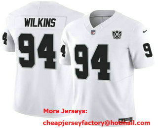 Men's Las Vegas Raiders #94 Christian Wilkins White 2024 FUSE 65th Patch Vapor Stitched Jersey