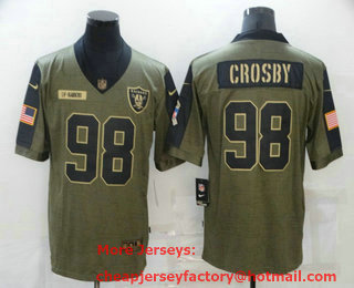 Men's Las Vegas Raiders #98 Maxx Crosby 2021 Olive Salute To Service Limited Stitched Jersey