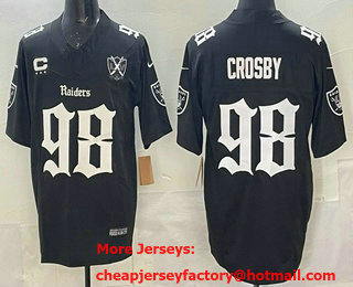 Men's Las Vegas Raiders #98 Maxx Crosby Black FUSE Gothic Sin City Shadows Edition 65th Patch Vapor Limited Jersey