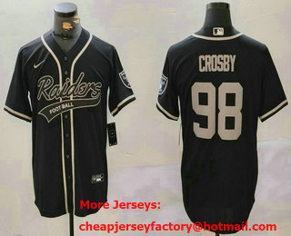 Men's Las Vegas Raiders #98 Maxx Crosby Black Team Patch Stitched Cool Base Nike Baseball Jersey