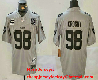 Men's Las Vegas Raiders #98 Maxx Crosby Limited Gray C Patch 65th Fashion Vapor Jersey