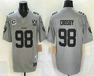 Men's Las Vegas Raiders #98 Maxx Crosby Limited FUSE Grey C Patch 65TH Fashion Vapor Jersey