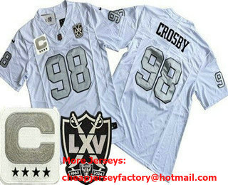 Men's Las Vegas Raiders #98 Maxx Crosby Limited White Alternate C Patch 65th Season FUSE Vapor Jersey