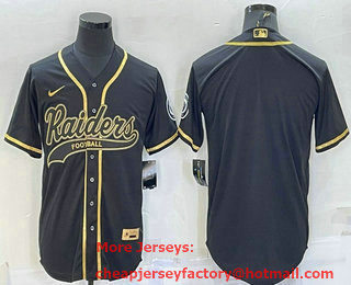 Men's Las Vegas Raiders Blank Black Gold With Patch Cool Base Stitched Baseball Jersey