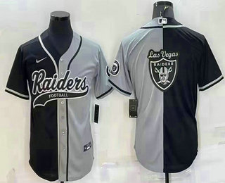 Men's Las Vegas Raiders Blank Black Grey Split Team Big Logo With Patch Cool Base Stitched Baseball Jersey