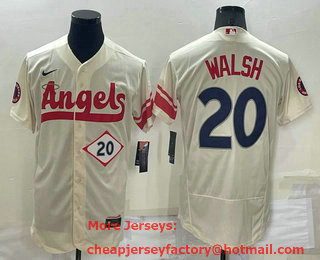 Men's Los Angeles Angels #20 Jared Walsh Number Cream 2022 City Connect Flex Base Stitched Jersey
