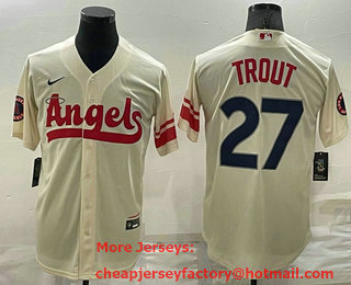 Men's Los Angeles Angels #27 Mike Trout Cream 2022 City Connect Cool Base Stitched Jersey