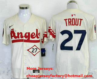 Men's Los Angeles Angels #27 Mike Trout Cream 2022 City Connect Limited Stitched Jersey