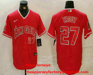 Men's Los Angeles Angels #27 Mike Trout Red Stitched Jersey