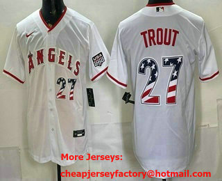 Men's Los Angeles Angels #27 Mike Trout White USA 250 Fourth of July Home Stadium Stitched Jersey