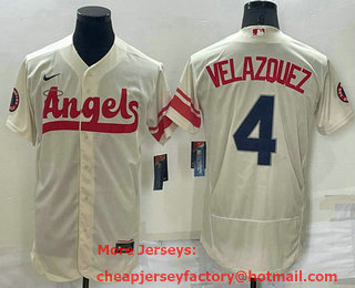 Men's Los Angeles Angels #4 Andrew Velazquez Cream 2022 City Connect Flex Base Stitched Jersey