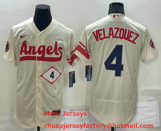 Men's Los Angeles Angels #4 Andrew Velazquez Number Cream 2022 City Connect Flex Base Stitched Jersey