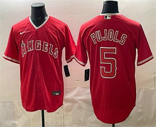 Men's Los Angeles Angels #5 Albert Pujols Red Stitched Jersey