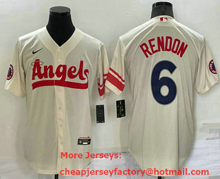 Men's Los Angeles Angels #6 Anthony Rendon Cream 2022 City Connect Cool Base Stitched Jersey