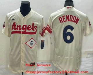 Men's Los Angeles Angels #6 Anthony Rendon Number Cream 2022 City Connect Flex Base Stitched Jersey