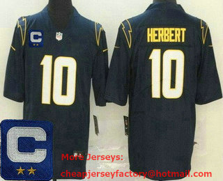 Men's Los Angeles Chargers #10 Justin Herbert Limited Navy C Patch Vapor Jersey