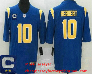 Men's Los Angeles Chargers #10 Justin Herbert Limited Royal C Patch Vapor Jersey