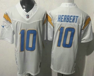 Men's Los Angeles Chargers #10 Justin Herbert Limited White FUSE Vapor Jersey