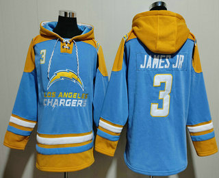 Men's Los Angeles Chargers #3 Derwin James Jr Light Blue Ageless Must Have Lace Up Pullover Hoodie