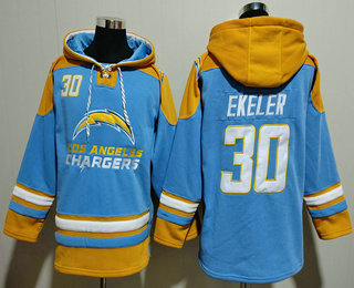 Men's Los Angeles Chargers #30 Austin Ekeler Light Blue Ageless Must Have Lace Up Pullover Hoodie