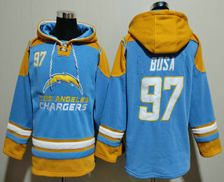 Men's Los Angeles Chargers #97 Joey Bosa Light Blue Ageless Must Have Lace Up Pullover Hoodie