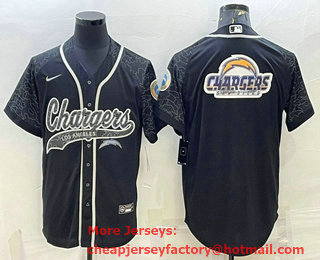 Men's Los Angeles Chargers Black Reflective Team Big Logo With Patch Cool Base Stitched Baseball Jersey