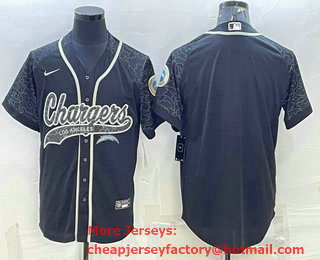 Men's Los Angeles Chargers Blank Black Reflective With Patch Cool Base Stitched Baseball Jersey