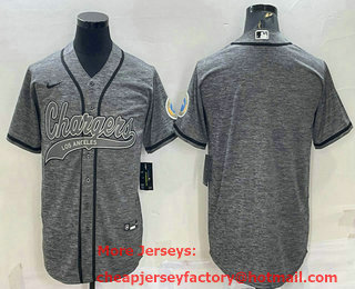 Men's Los Angeles Chargers Blank Grey Gridiron Cool Base Stitched Baseball Jersey