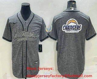 Men's Los Angeles Chargers Grey Gridiron Team Big Logo Cool Base Stitched Baseball Jersey