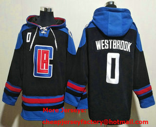 Men's Los Angeles Clippers #0 Russell Westbrook Black Ageless Must Have Lace Up Pullover Hoodie
